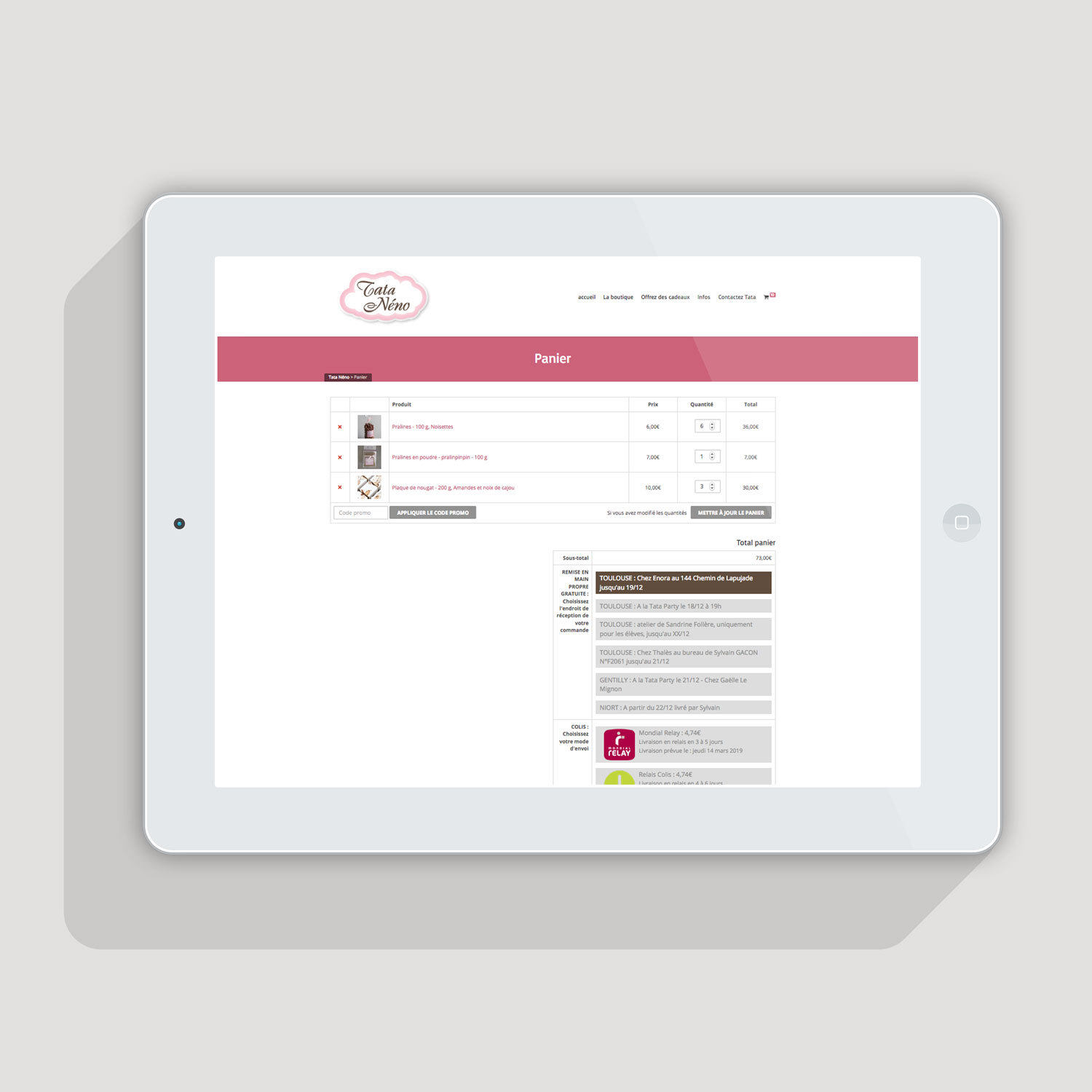 Image d'un E-commerce de biscuiterie fine et biologique en version tablette responsive